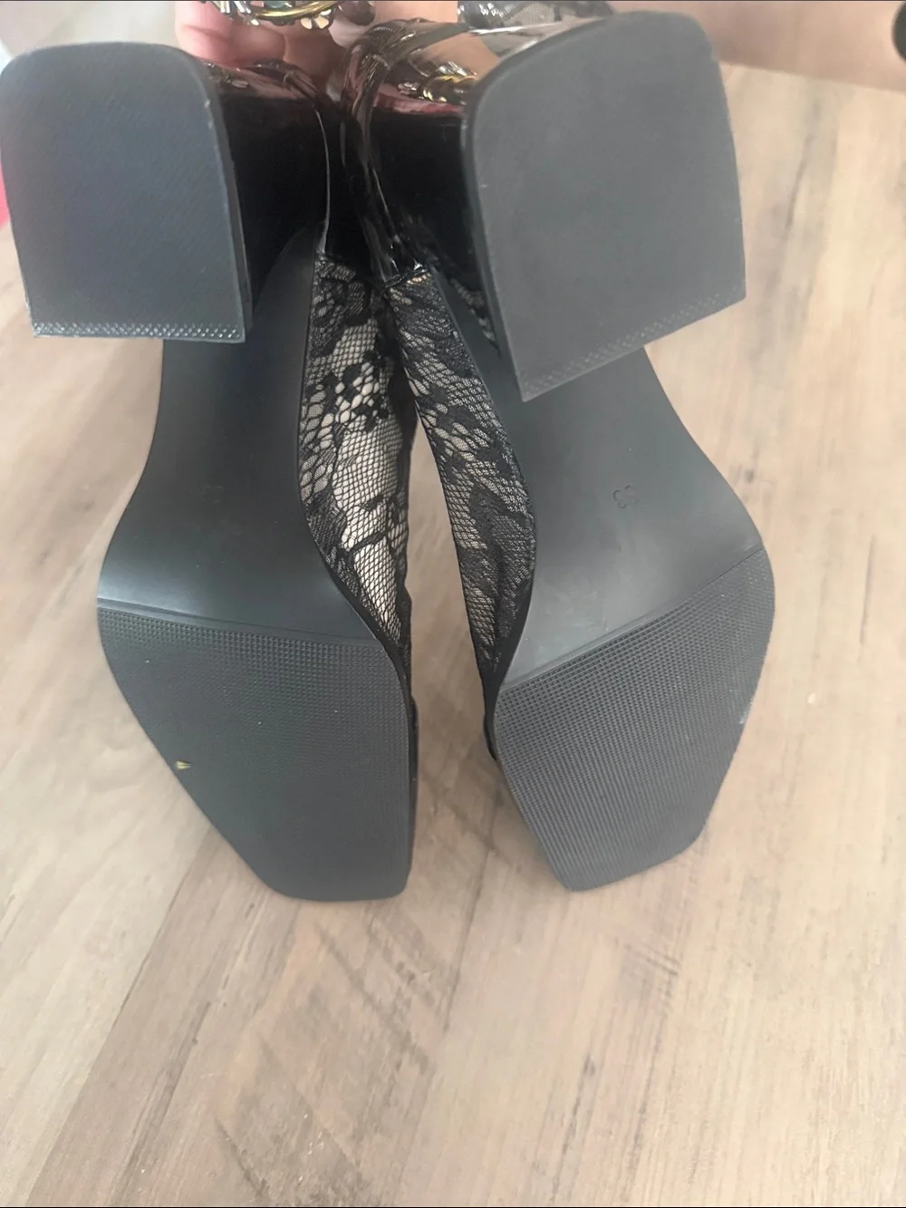 Black Lace Over-the-Knee Block Heel Boots